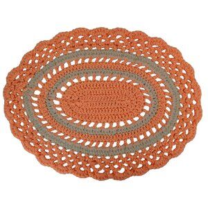 Orange and White Oval Crocheted Placemats. 17"x13" Set of Four.